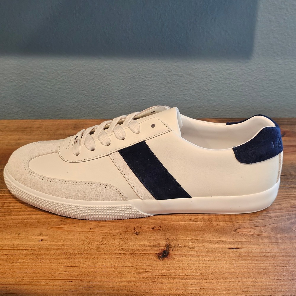 Lauren Ralph Lauren Womens Braylee Leather Sneakers White Navy Blue Stripe 9B - Picture 5 of 7